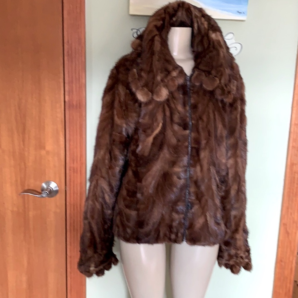 Natural Mink jacket with decorative collar and sleeves